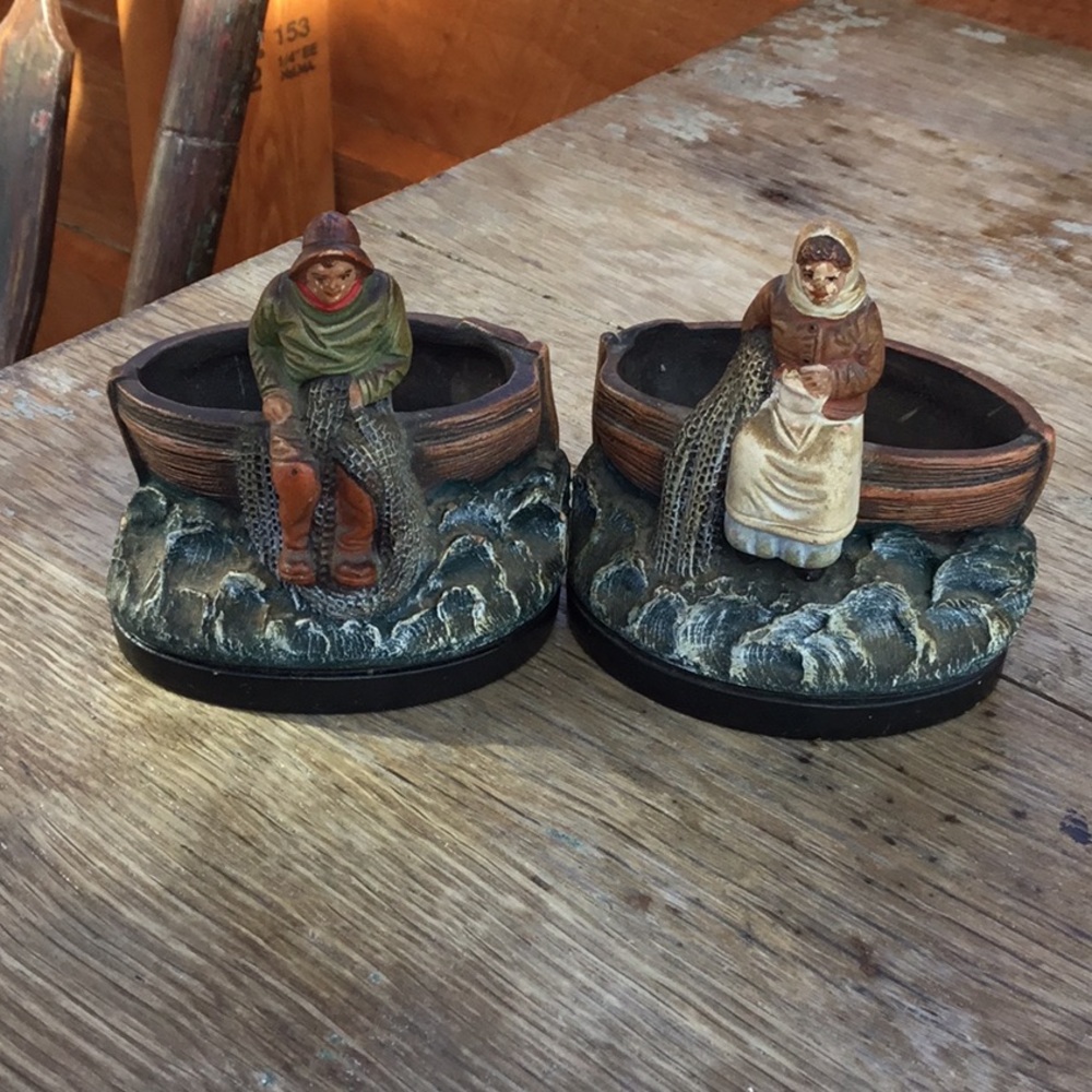 Vintage Fisherman & Wife Planters - made in France
